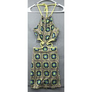 New Without Tags Rue 21 Yellow Tan Purple Halter Knee Length Dress Size M Women